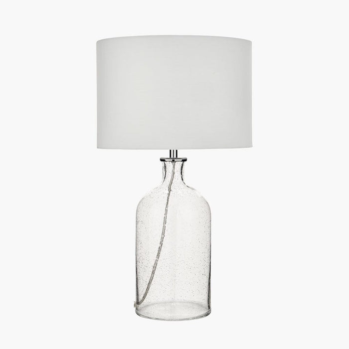 Clarida Clear Textured Glass Table Lamp With White Shade Lighting