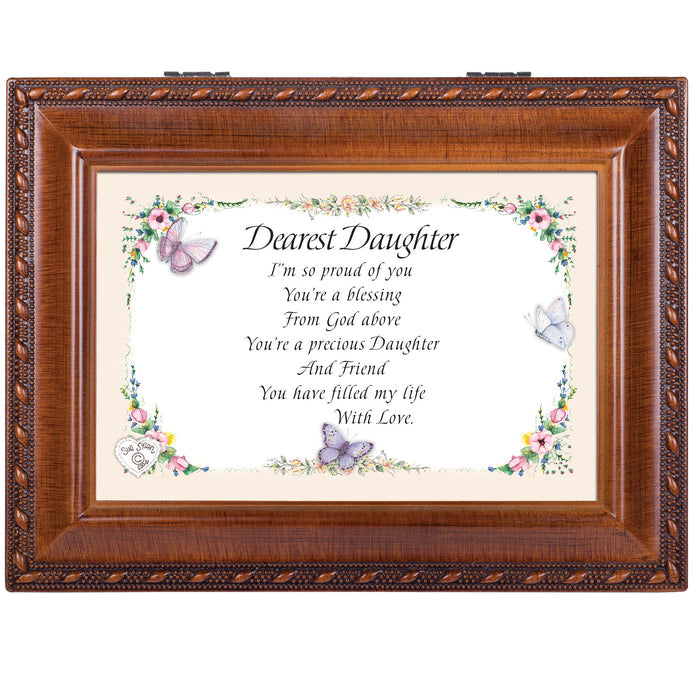 Cottage Garden Dearest Daughter Butterfly Woodgrain Music Box Plays Light Up My Life