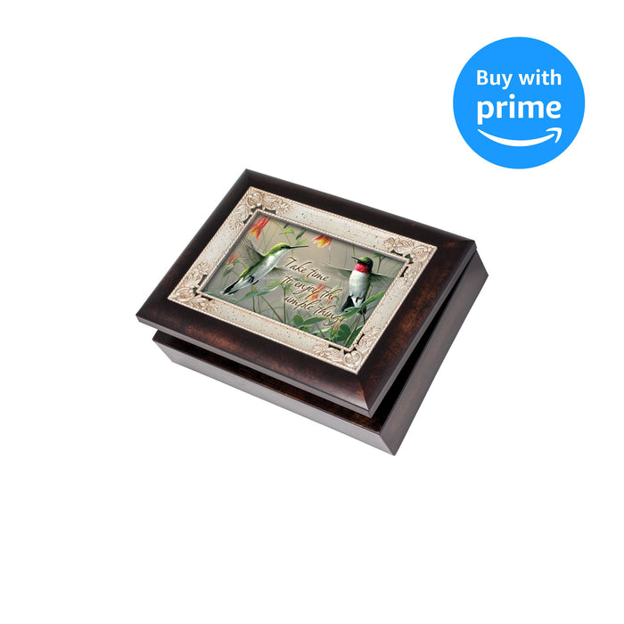 Cottage Garden Take Time to Enjoy Simple Things Burlwood Jewelry Music Box Plays Wind Beneath My Wings