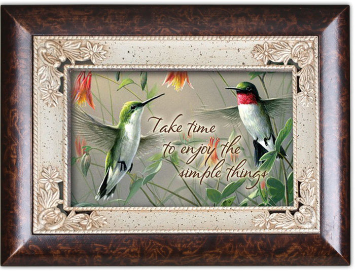 Cottage Garden Take Time to Enjoy Simple Things Burlwood Jewelry Music Box Plays Wind Beneath My Wings