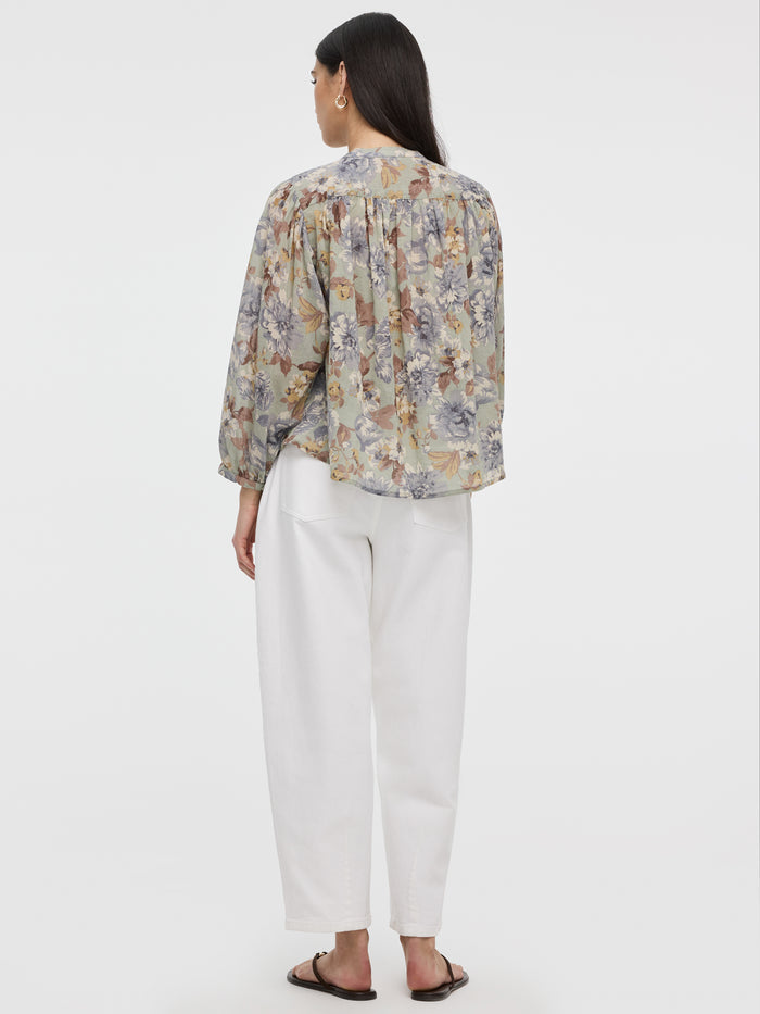 Crew-Neck Buttoned-Down Gauze Blouse
