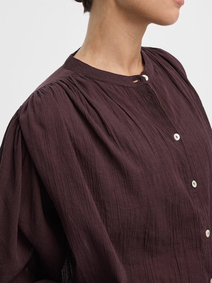 Crew-Neck Buttoned-Down Gauze Blouse