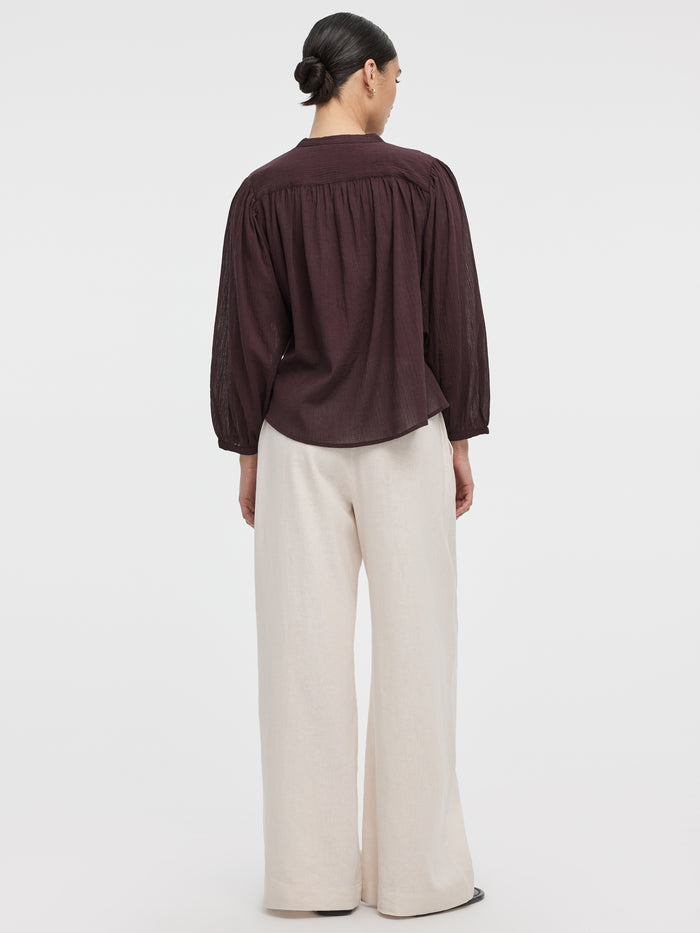 Crew-Neck Buttoned-Down Gauze Blouse