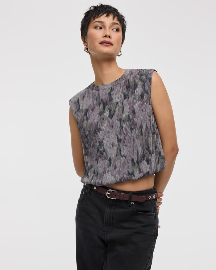 Crew-Neck Plissé-Knit Tank
