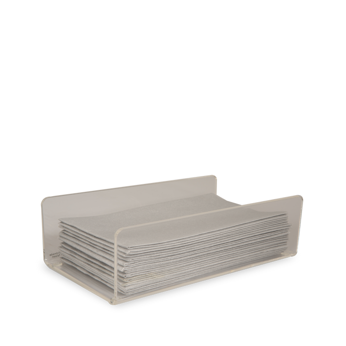 A clear acrylic towel holder.