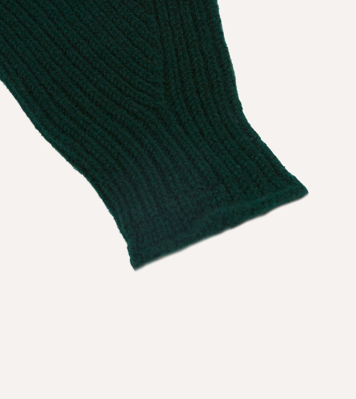 Dark Green Lambswool Ribbed Knitted Gloves
