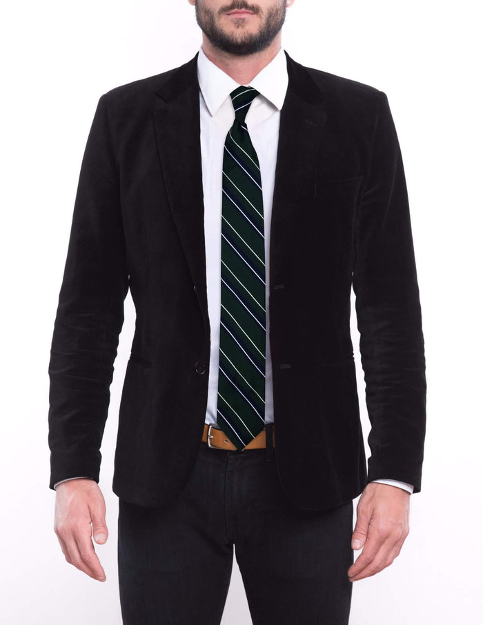 Dark Green with Navy and Silver Striped Pre-tied Tie, Tie, GoTie