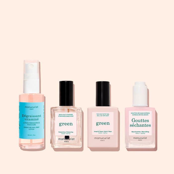 Dégraissant Vitaminé + Base Coat Vitaminée + Top Coat + Gouttes Séchantes