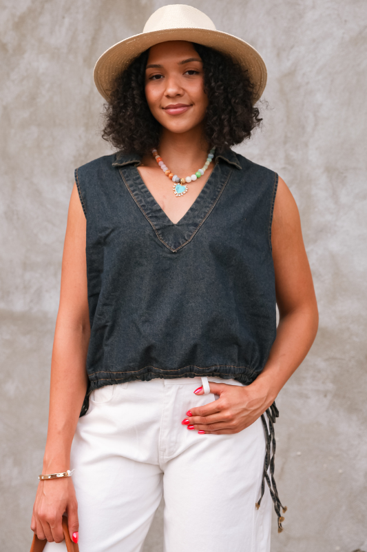Delta Denim Top- Dark Wash