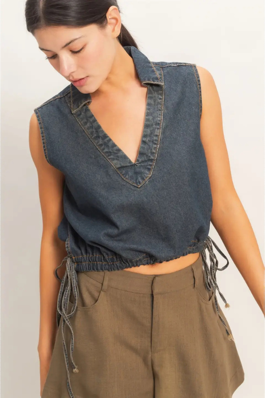 Delta Denim Top- Dark Wash