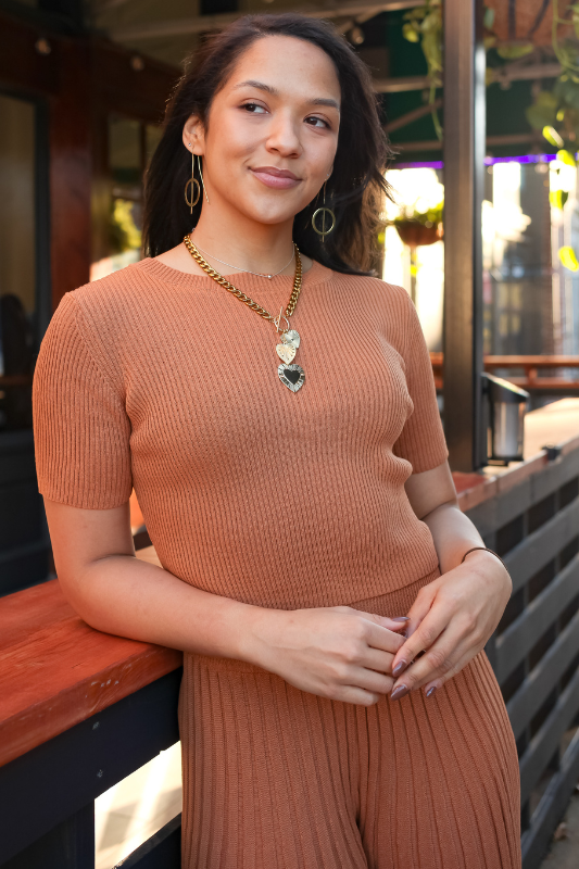 Demi Sweater Crop Top- Camel