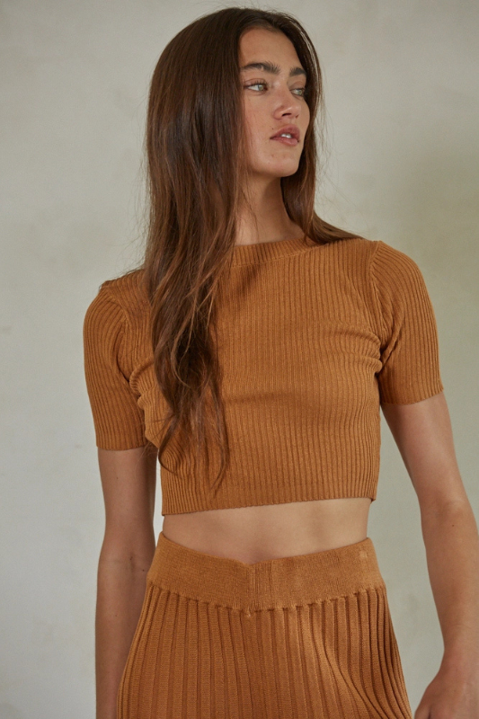 Demi Sweater Crop Top- Camel