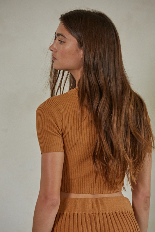 Demi Sweater Crop Top- Camel