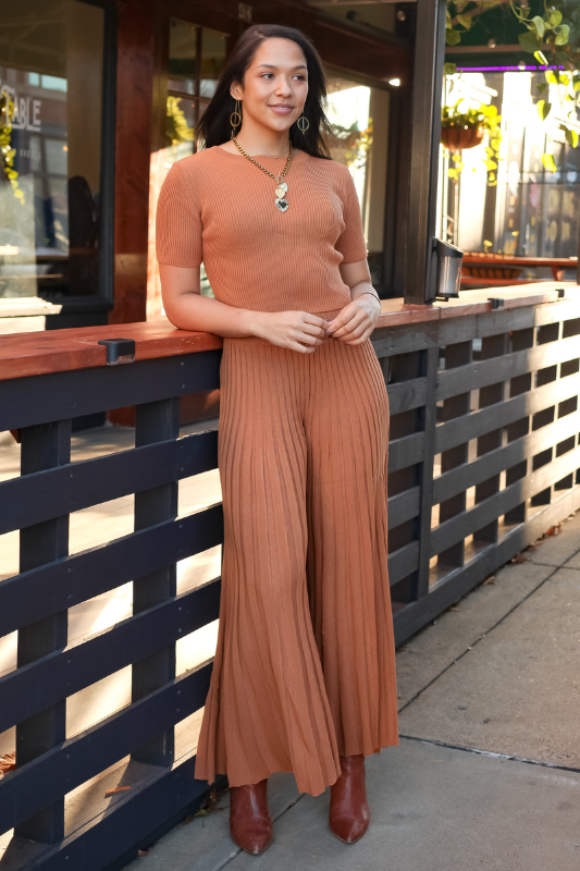 Demi Sweater  Flare Pant- Camel