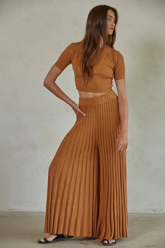 Demi Sweater  Flare Pant- Camel