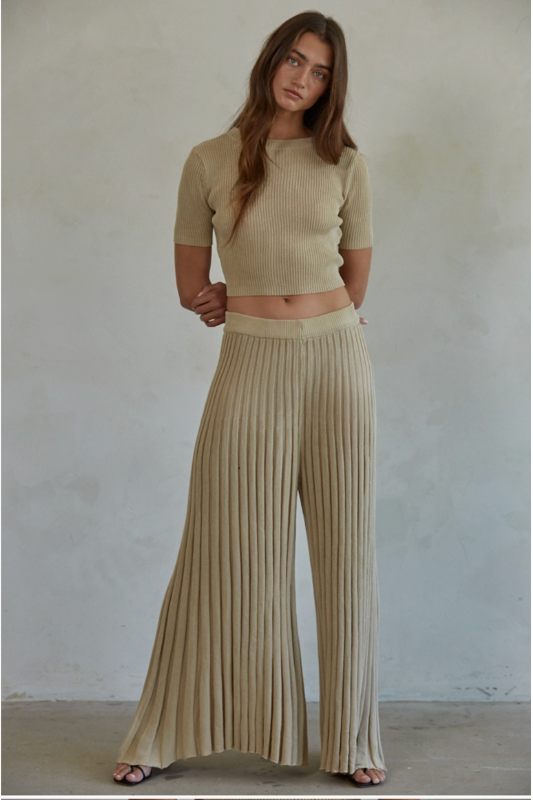 Demi Sweater Flare Pant- Tan