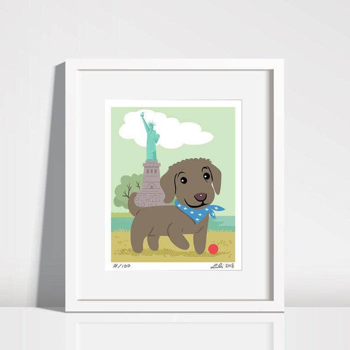 Doggie Drawings Chesapeake Bay Retriever Puppy Statue of Liberty Art Print 8'' x 10'' Art Print - Paw Naturals