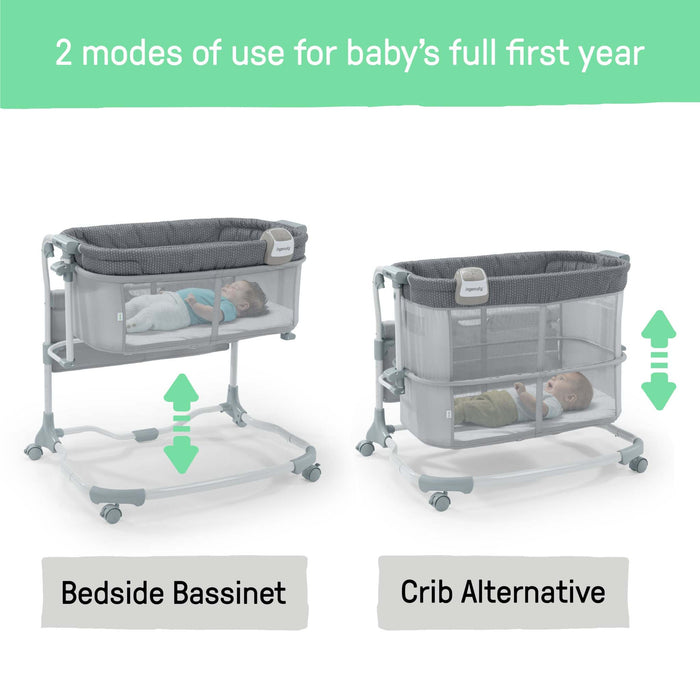 Ingenuity Dream and Grow Bedside Bassinet with breathable mesh sides and adjustable frame for newborns to 12 months