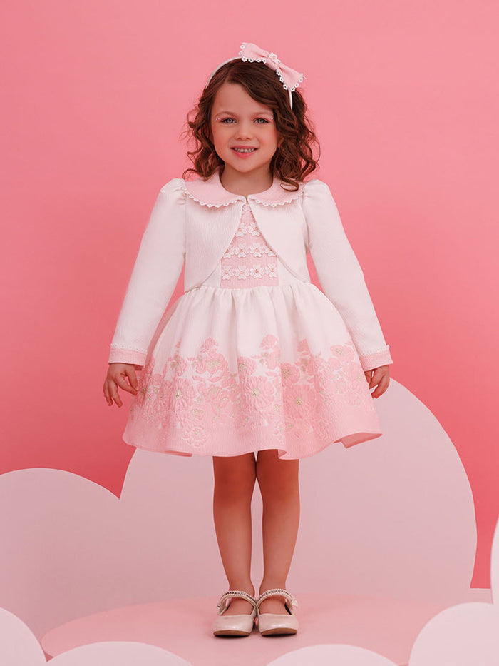 DRESS & Fleur Baby Girls Dress with Bolero and Headband in Pink