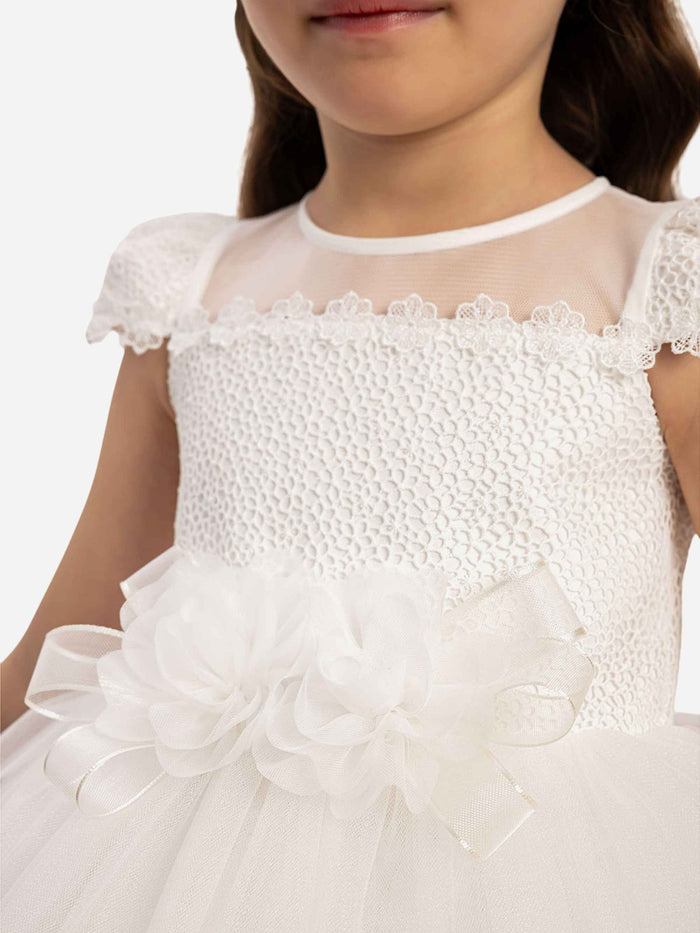 DRESS & Fleur Baby Girls Dress with Tulle Skirt in White