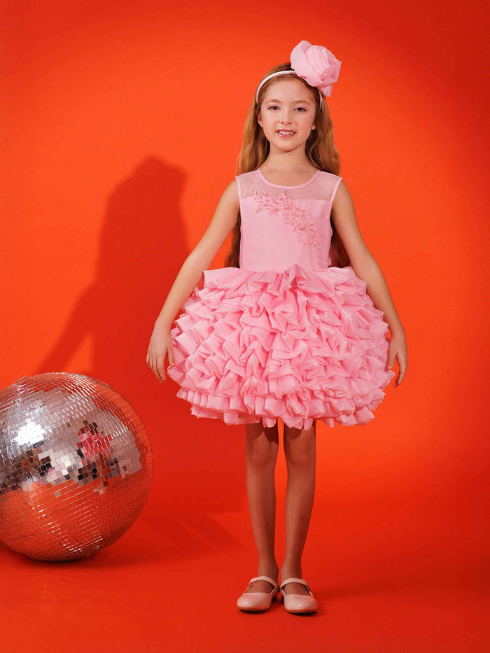 DRESS & Fleur Girls Dress with Headband in Pink