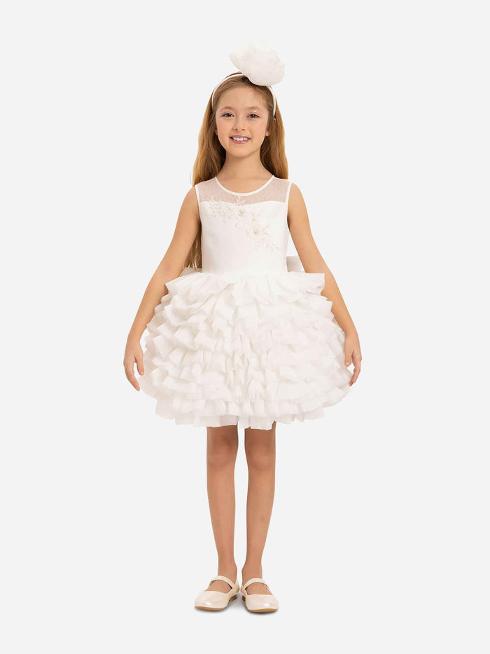 DRESS & Fleur Girls Dress with Headband in White
