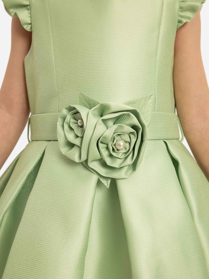 DRESS & Fleur Girls Dress with Matching Floral Bag in Green