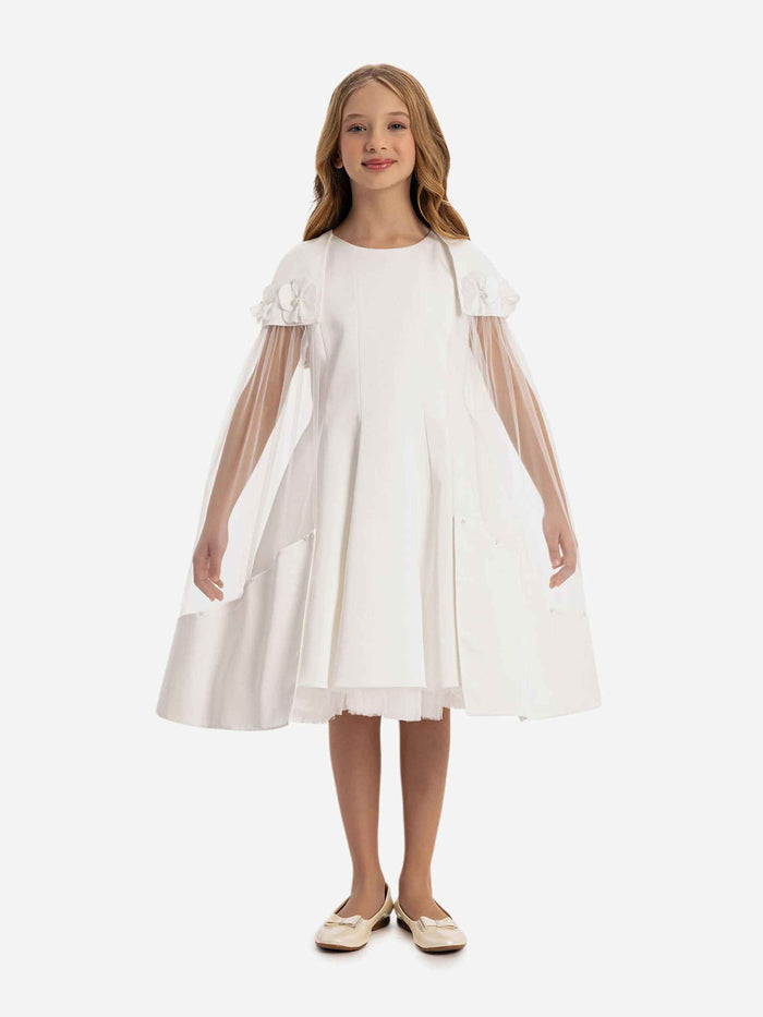 DRESS & Fleur Girls Dress with Removable Cape in White