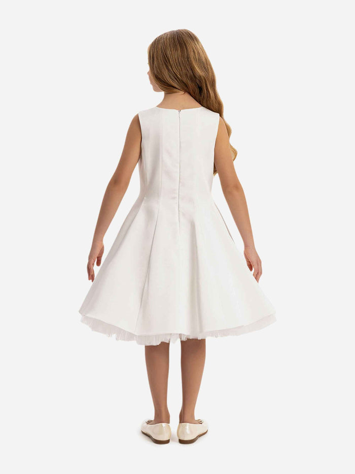 DRESS & Fleur Girls Dress with Removable Cape in White