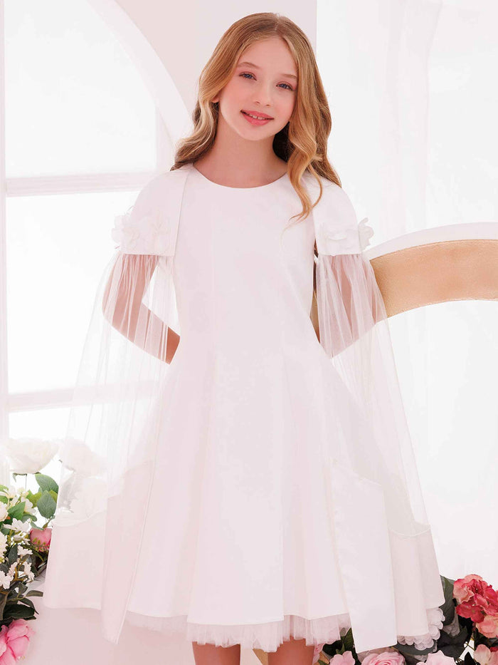 DRESS & Fleur Girls Dress with Removable Cape in White