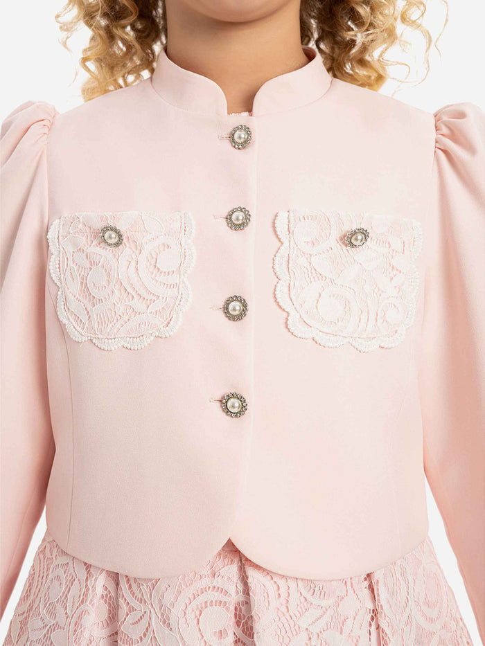 DRESS & Fleur Girls Lace Dress with Bolero in Pink