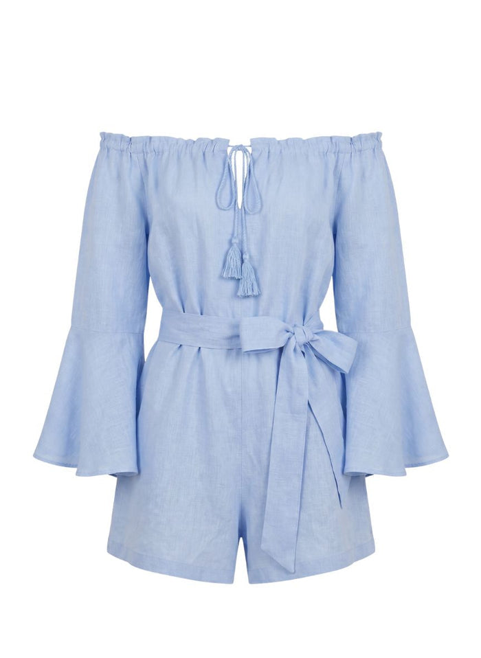 Playsuit APOELLA Electra Linen Off Shoulder Playsuit Sky Apoella