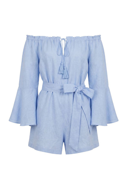 Playsuit APOELLA Electra Linen Off Shoulder Playsuit Sky Apoella