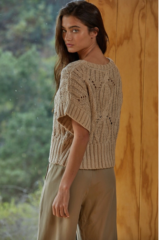 Elise Crochet Sweater- Tan