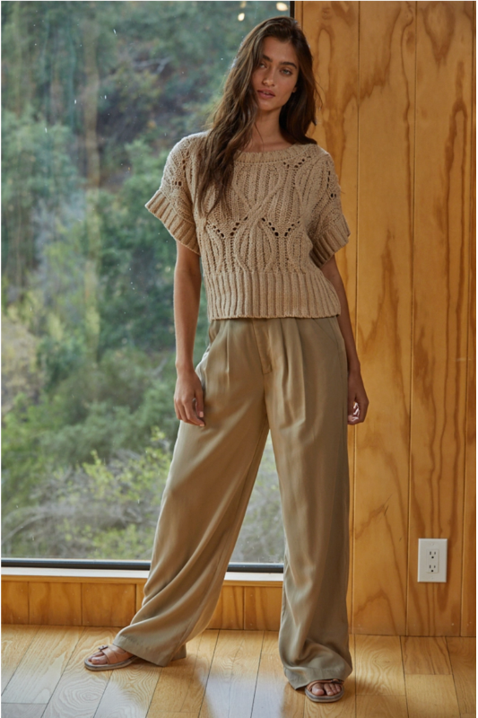 Elise Crochet Sweater- Tan