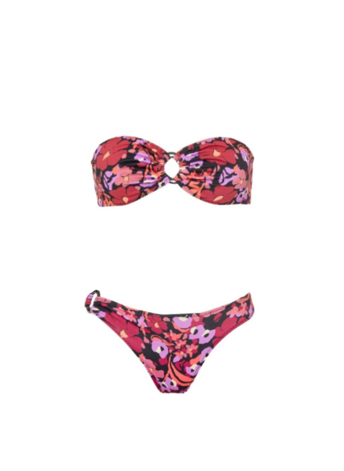 Bikini Emmanuela Swimwear Emma Bandeau Bikini Bordeaux/Purple Flowers Apoella