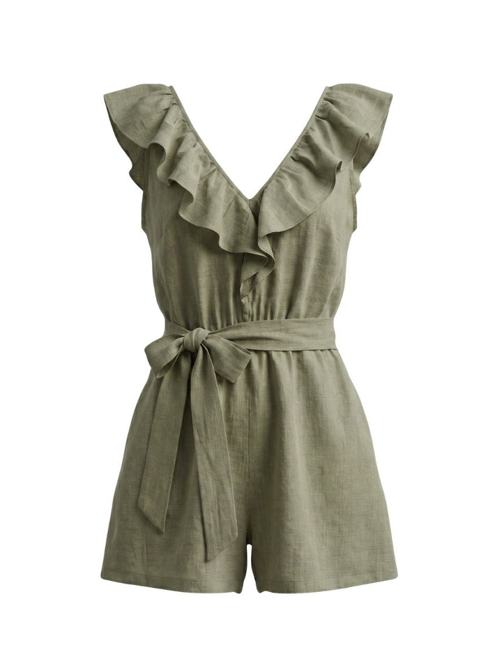 Playsuit APOELLA Erietta V Neck Ruffle Playsuit Khaki Apoella