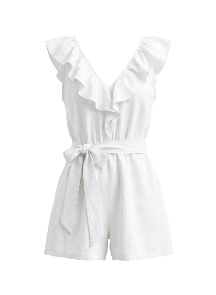 Playsuit APOELLA Erietta V Neck Ruffle Playsuit White Apoella