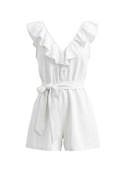 Playsuit APOELLA Erietta V Neck Ruffle Playsuit White Apoella