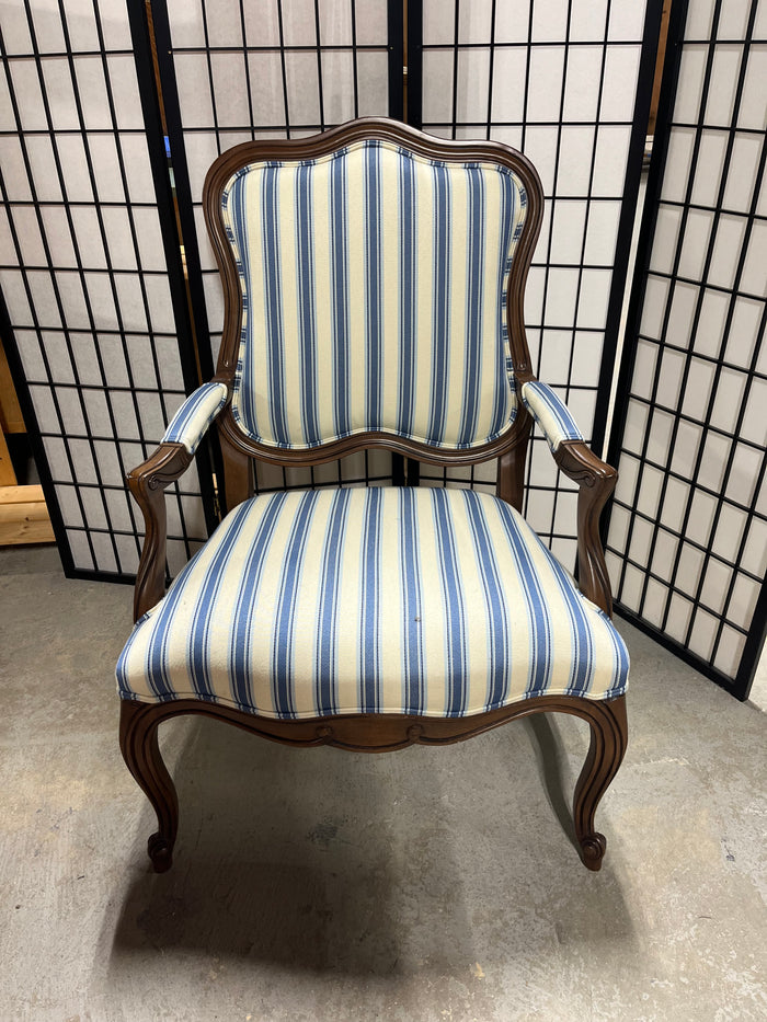 Ethan Allen Blue/White Striped Arm Chair