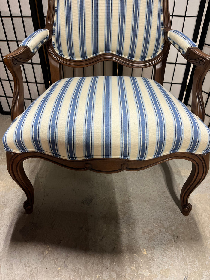 Ethan Allen Blue/White Striped Arm Chair