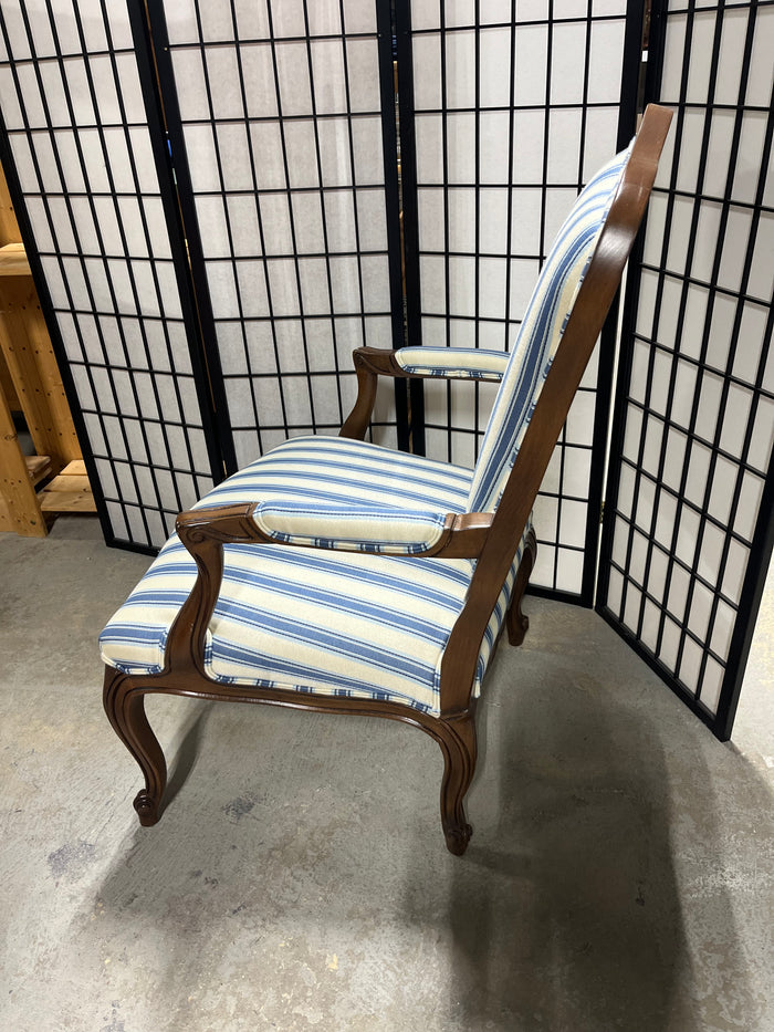 Ethan Allen Blue/White Striped Arm Chair