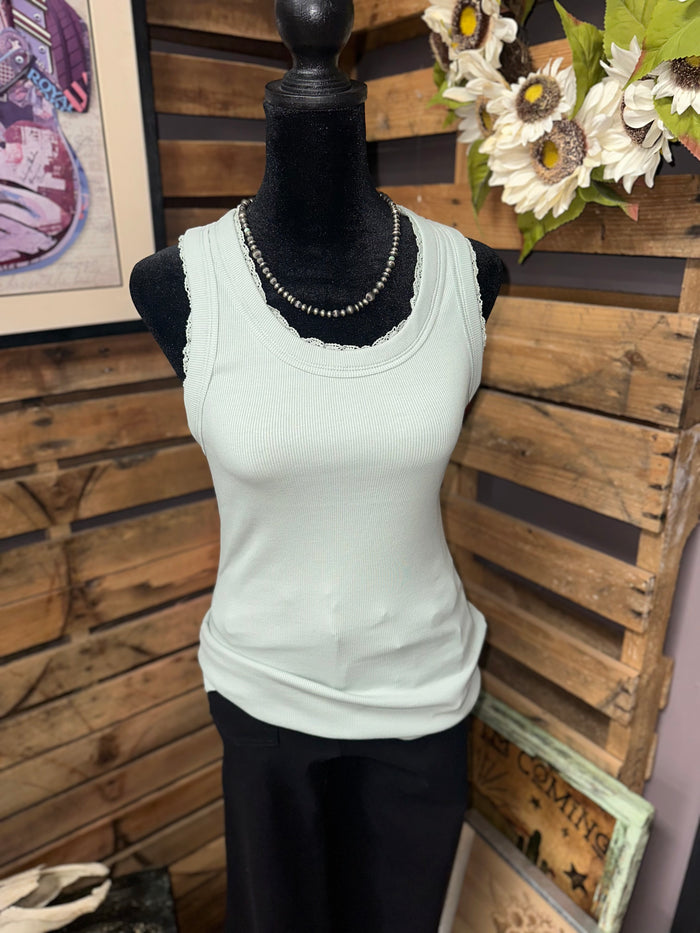 Everyday Lace-Trim Ribbed Tank