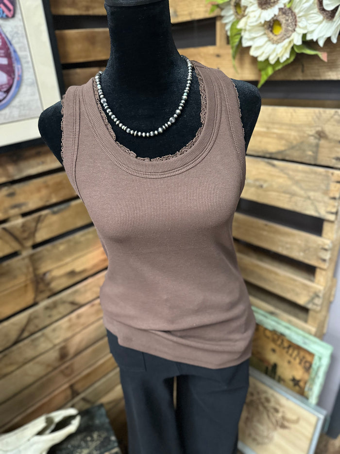 Everyday Lace-Trim Ribbed Tank