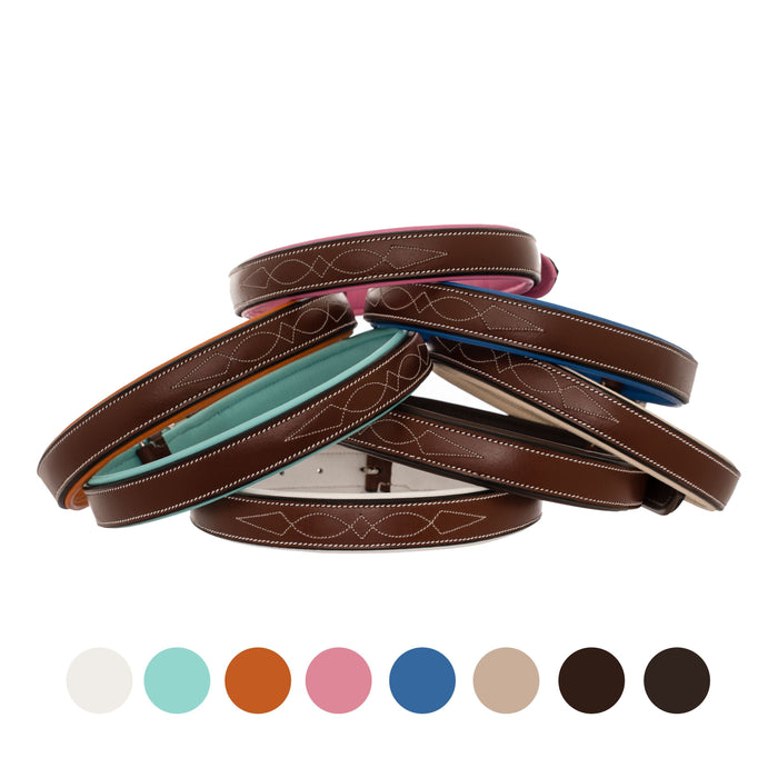 ExionPro Fancy Stitched Padded Leather Dog Collar - Pink Padding