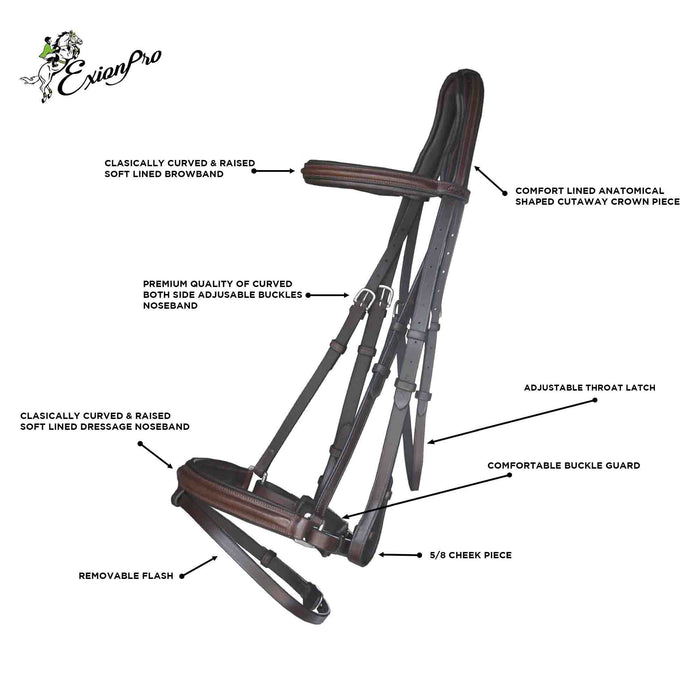 ExionPro Pressure Relief Crown Dressage Bridle with Web Reins
