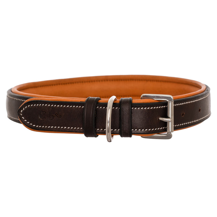 ExionPro Silver Snaffle Padded Leather Dog Collar - Conker Padding