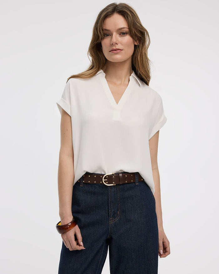 Extended-Sleeve V-Neck Flowy Blouse - R Essentials