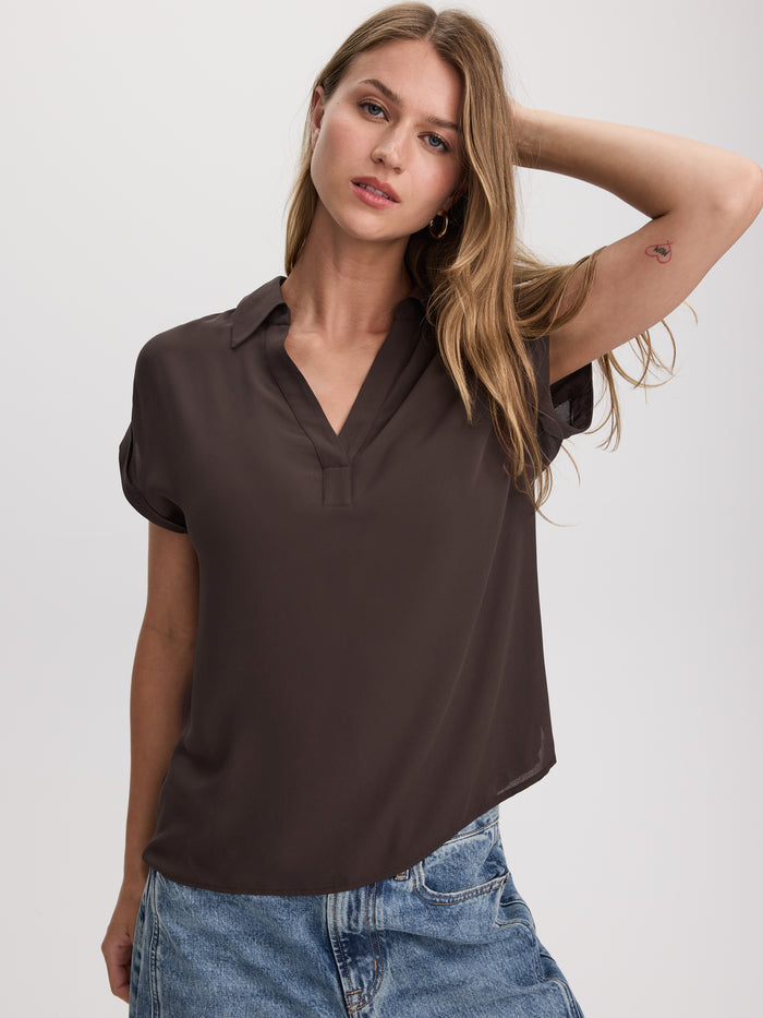 Extended-Sleeve V-Neck Flowy Blouse - R Essentials