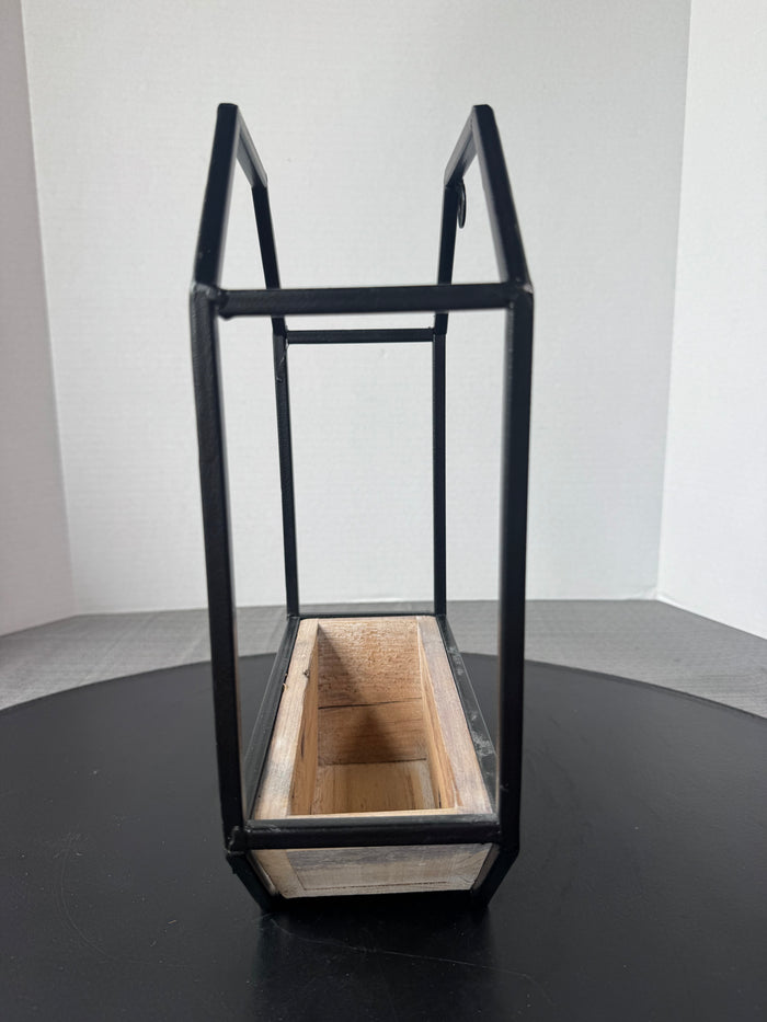 Farmhouse Style Wrought Iron & Wooden Hanging Wall Planter